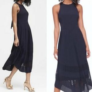 Banana Republic Navy Midi curved hem laser cut dress